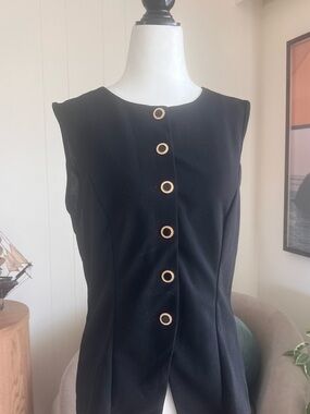Sleeveless Black Dress with Gold Button Accents
